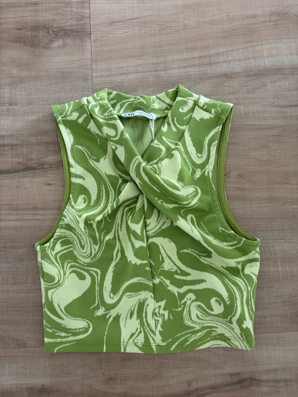 Zara Green and Cream Twist-Front Camisole